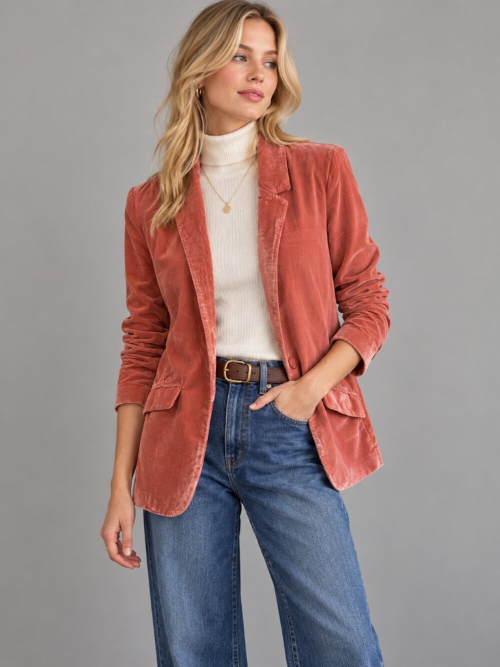 Dynamite Velvet Peplum Blazer Jacket Boho Academia Blush Pink Size Small